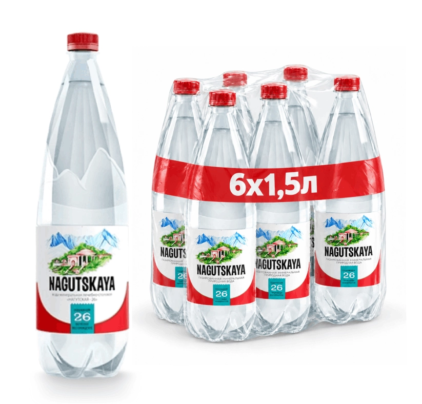Вода "Нагутская" 1.5 литра, газ., ПЭТ, 6 шт. в уп.