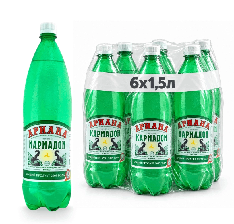 Вода "Кармадон" 1.5 литра, газ., ПЭТ, 6 шт. в уп.