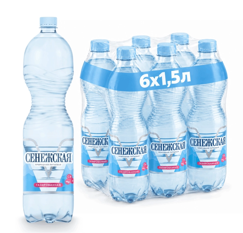 Вода питьевая Сенежская Газированная 1,5 литра, 6 шт.